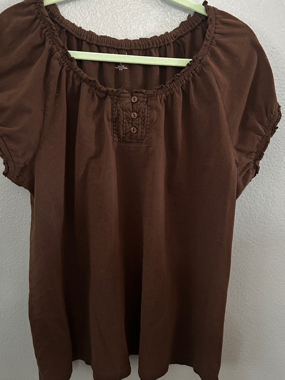 Kim Rogers XL Brown Puff-Sleeve Peasant Tunic